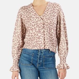 LoveShackFancy BOSCOM CARDIGAN Taupe Skies Cheetah Animal Print Women’s Medium